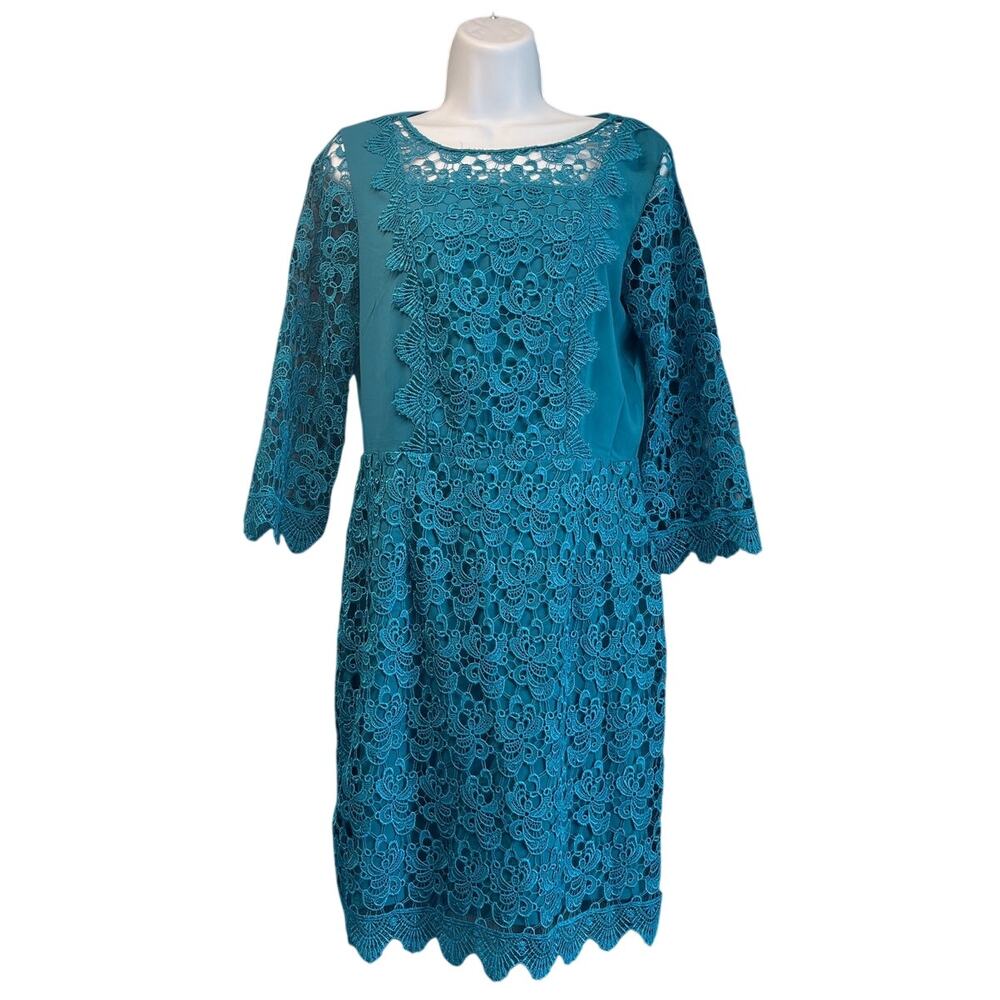 Antonio Melani Womens 8 Teal Lace Cocktail/Wedding Guest Dress Knee Length